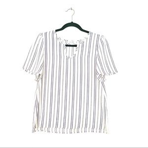 Blue + White Pinstripe Short Sleeve Blouse
